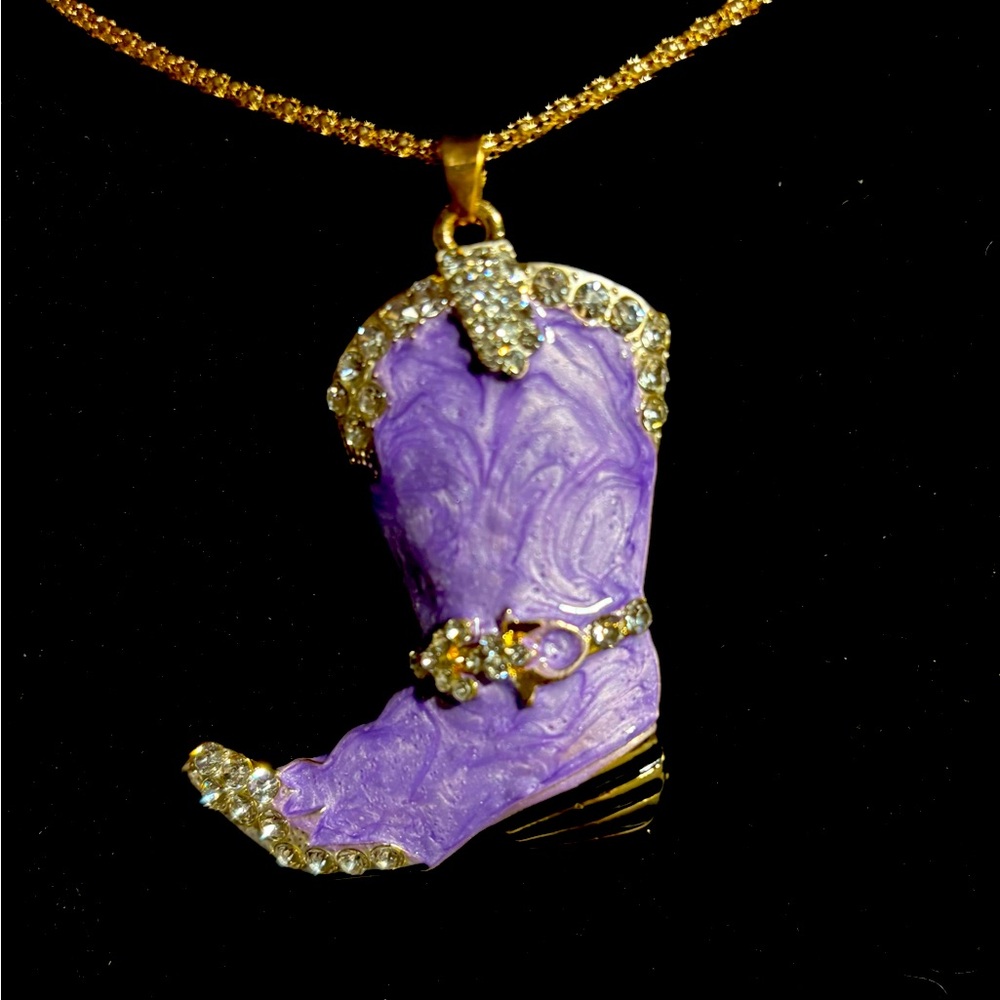 Sparkling Purple Boot Necklace, NWT, Betsey Johnson,